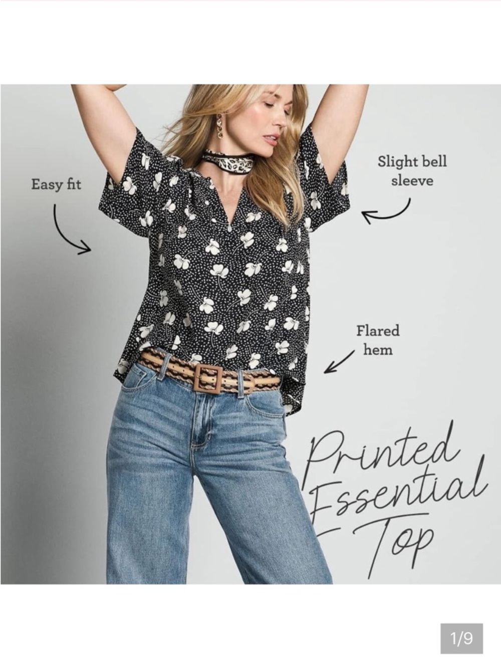 CAbi Printed Essential Top - Black Floral